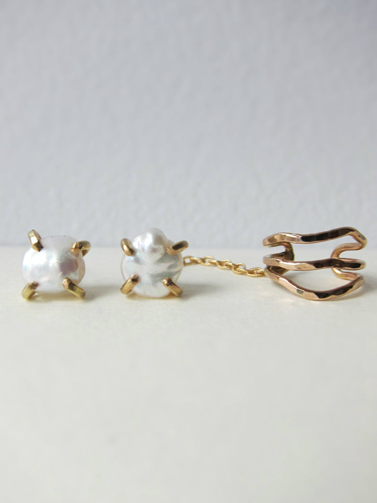 Gold And White Pearl Studs
