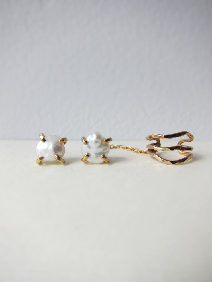 Gold And White Pearl Studs